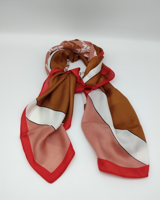 Red edge imitation silk printed plaid square scarf